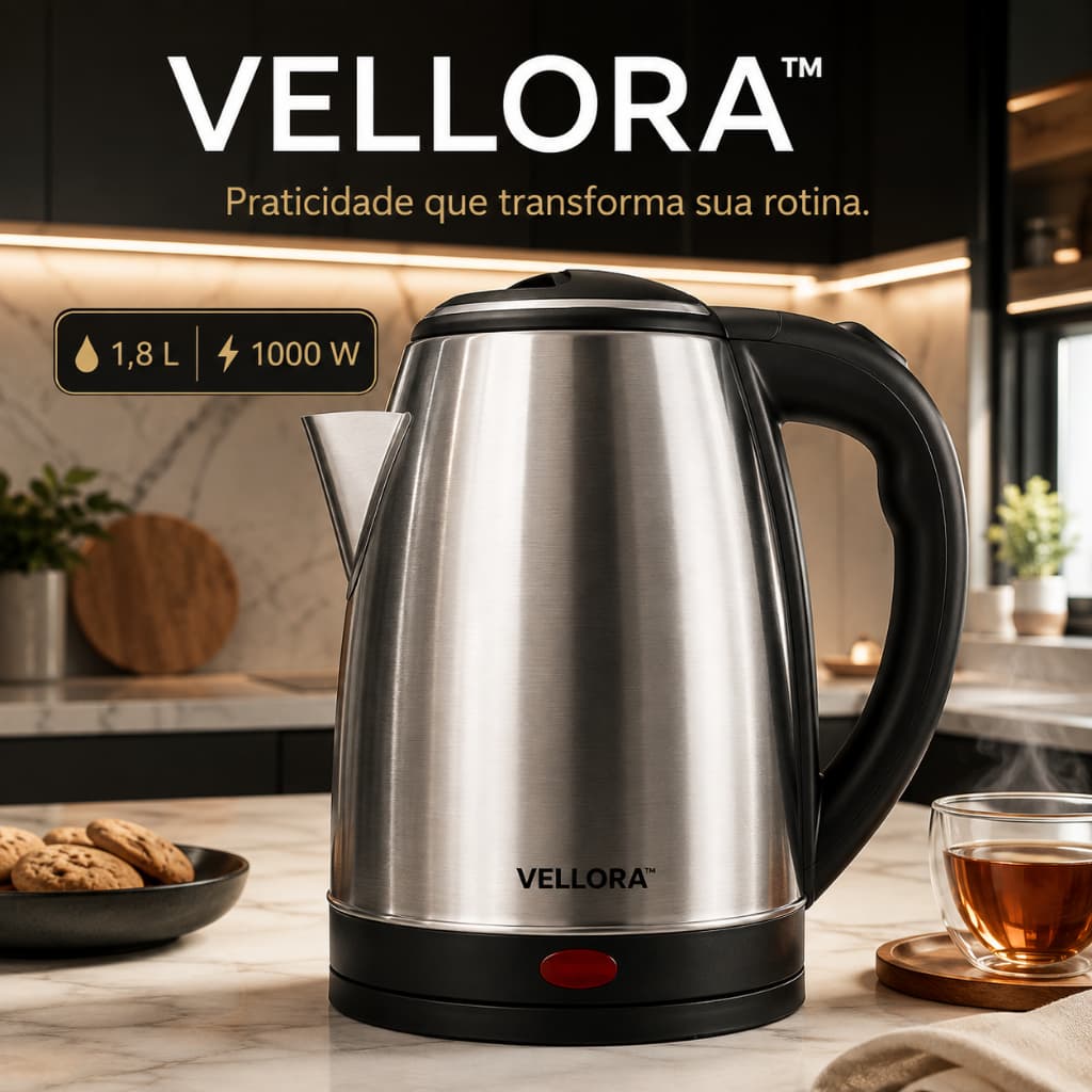 Chaleira Elétrica Vellora Inox 1,8L 1000W 127V Jarra Elétrica de Água Quente