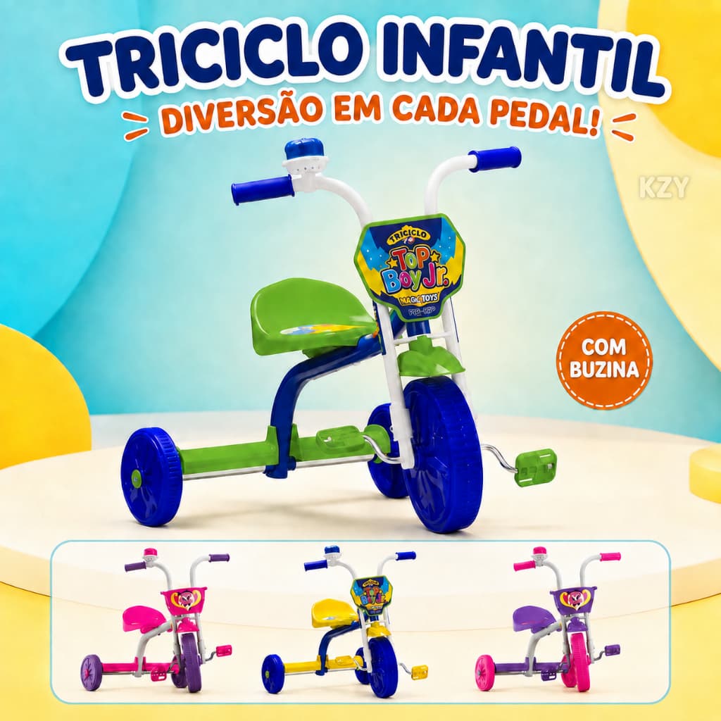 Triciclo Velotrol Infantil Menino Menina Buzina Azul Rosa Motoca Criança Bebe Ultra Bikes