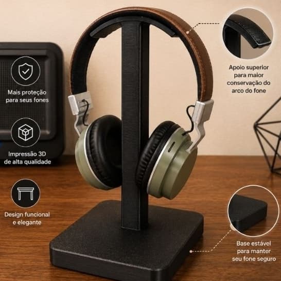 Suporte de Mesa para Fone e Controle Headset Gamer Universal Elegante Minimalista