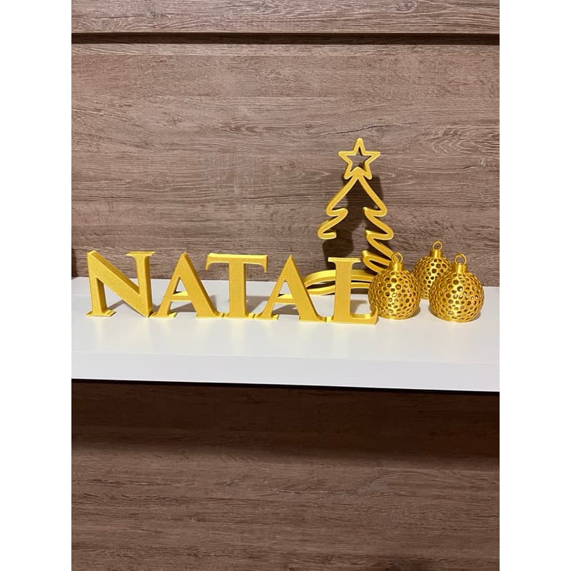 Kit Árvore de Natal 22cm + Letreiro Natal 35cm + 3 bolas de Natal