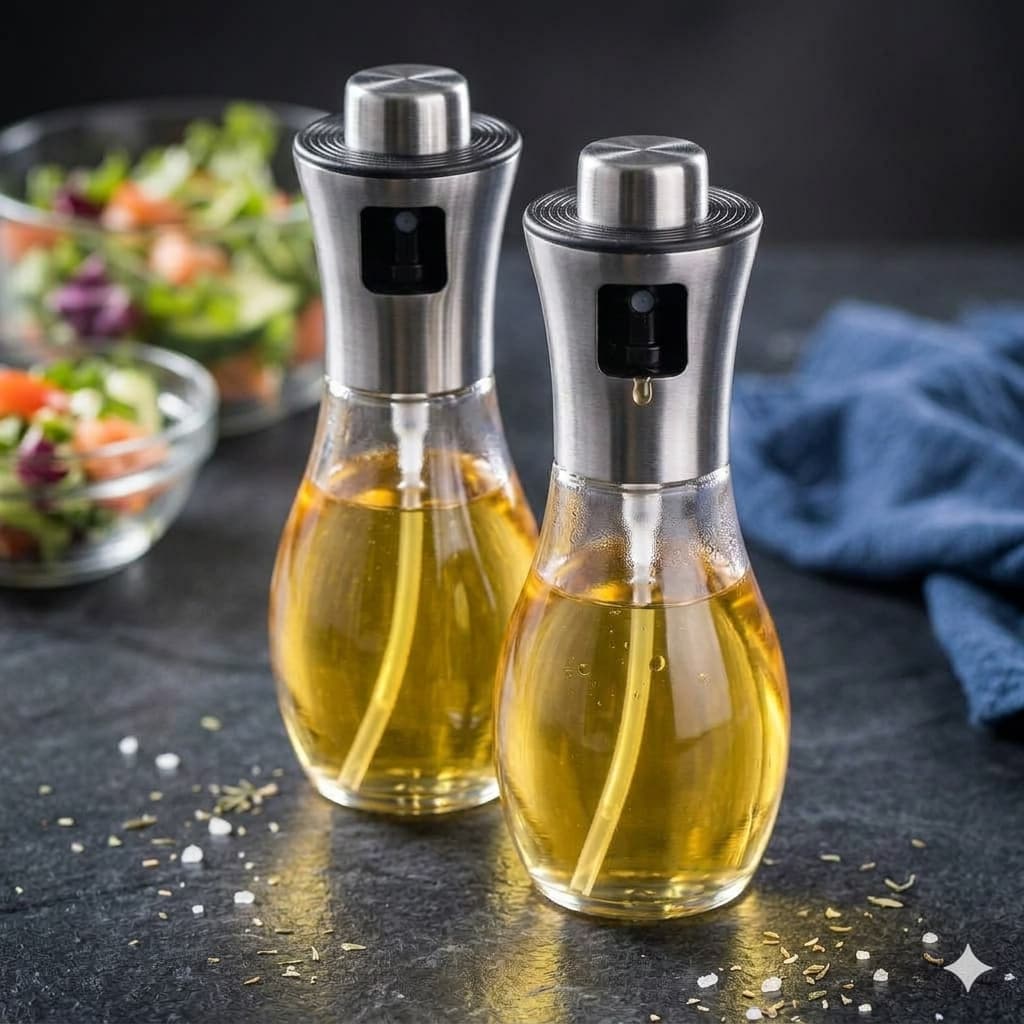 Kit 2 Borrifadores de Azeite 200ml em Vidro | Spray Pulverizador de Óleo e Vinagre para Air Fryer e Cozinha