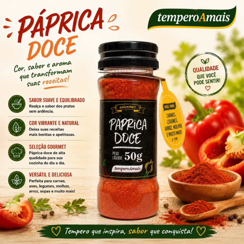 Páprica Doce em Pó Alta Qualidade Paprica moido Temperos Cuzinha Massa