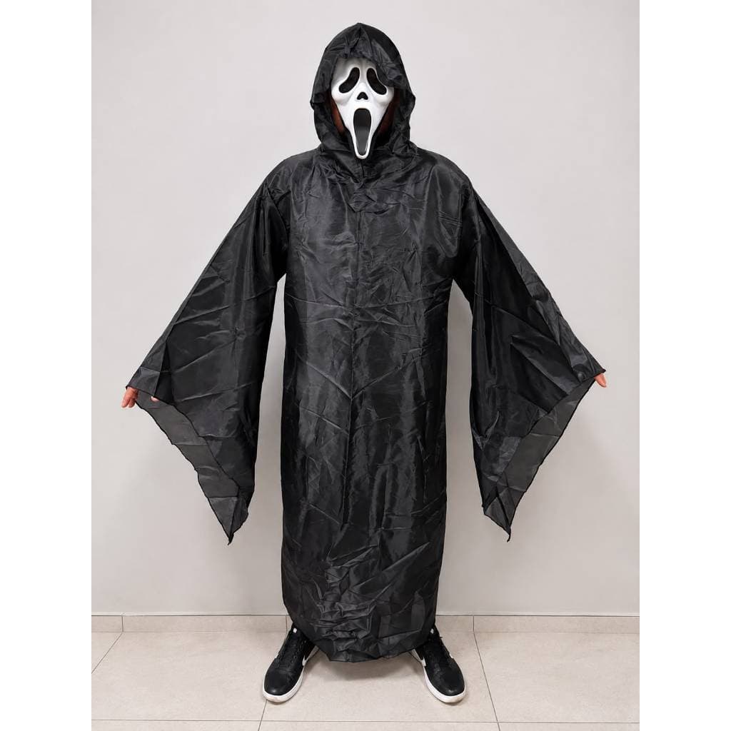 Kit Fantasia Capa Túnica Do Pânico Adulto Infantil Preta Halloween  Cosplay Festa Acessório