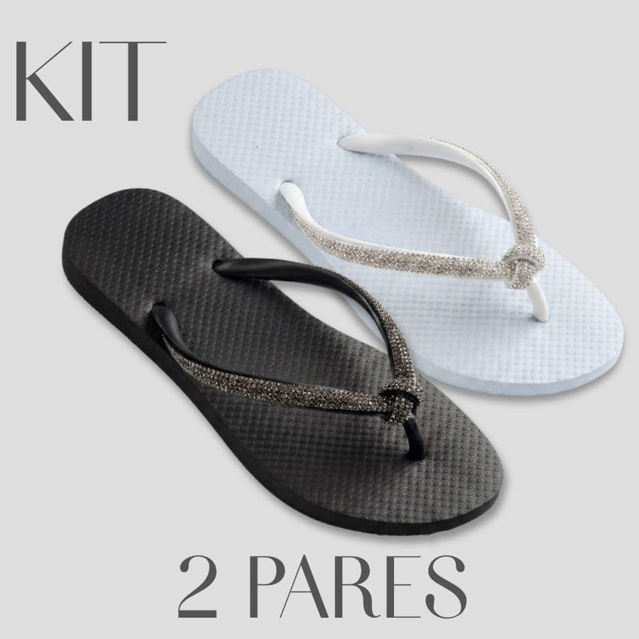 kit Econômico 2 Pares Chinelo Slim Feminino Brilhante Strass Elegante Pvc Nó Sandália