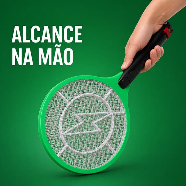 Raquete Mata Mosquito Elétrica Recarregável Verde com Tela de Choque para Pernilongos Insetos Casa Quarto e Varanda