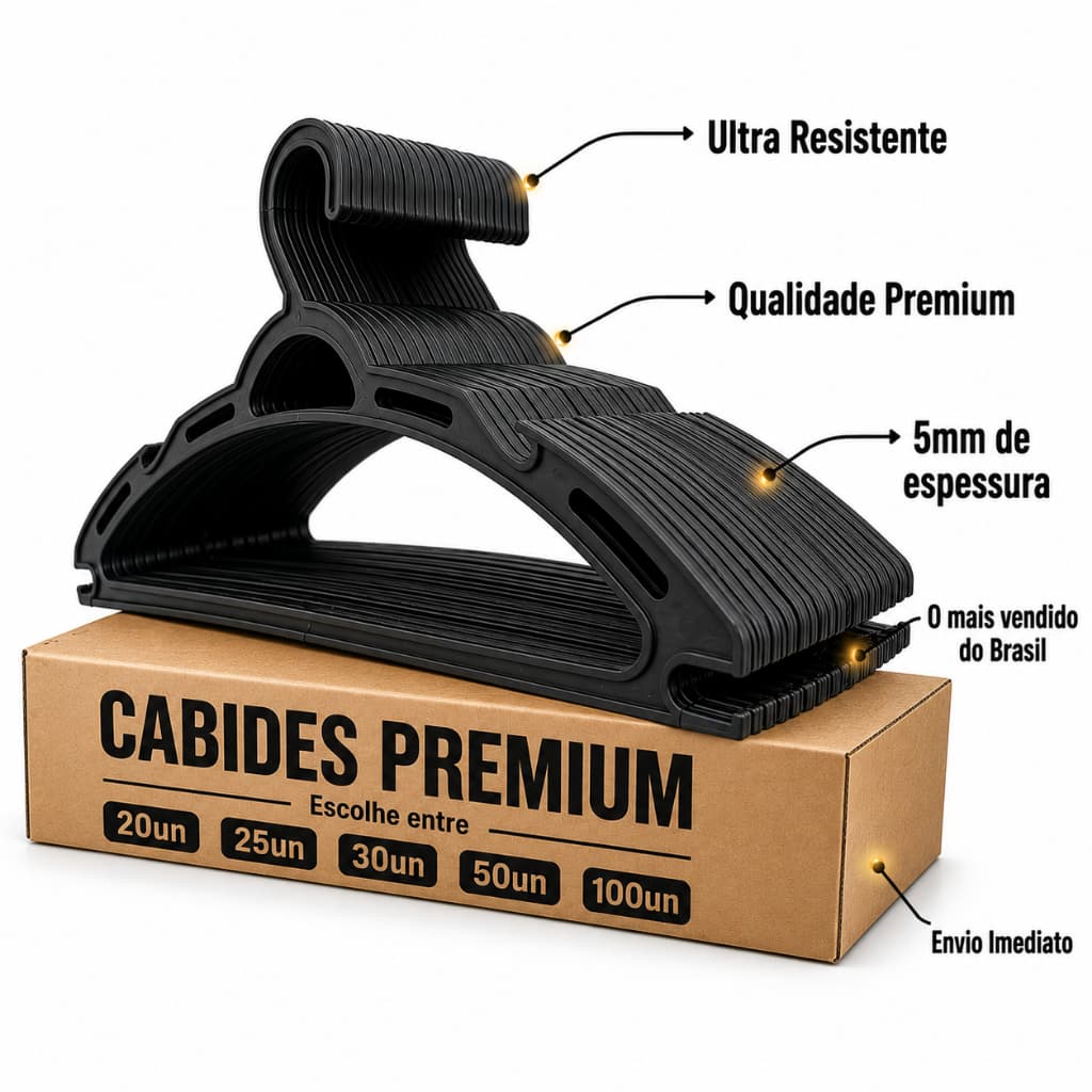 Kit Cabides Adulto Resistente Premium 39cm Para Roupas Cabide Reforçado Organizador de Guarda Roupas Arara
