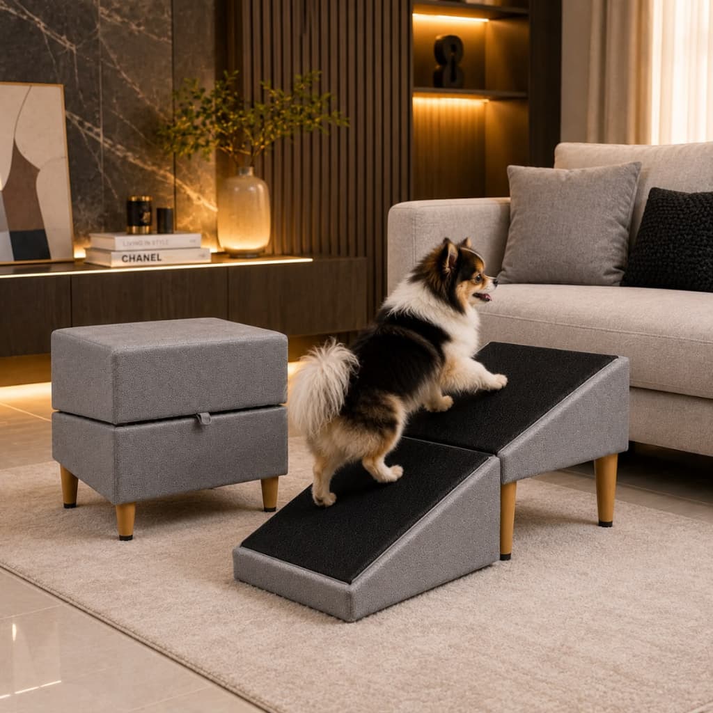 Rampa Pet Pufe  2 Em 1 Para Cães Gatos Pequeno E Médio Porte Decoração Cuidado Com Seu Pet