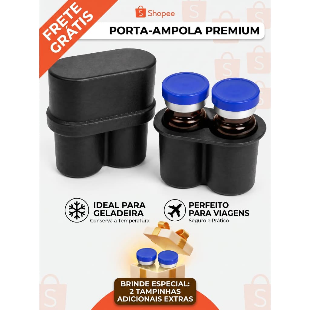 Porta Ampola Duplo 3ml - Peptídeos Organizador Compacto Resistente + 2 Tampas Brinde