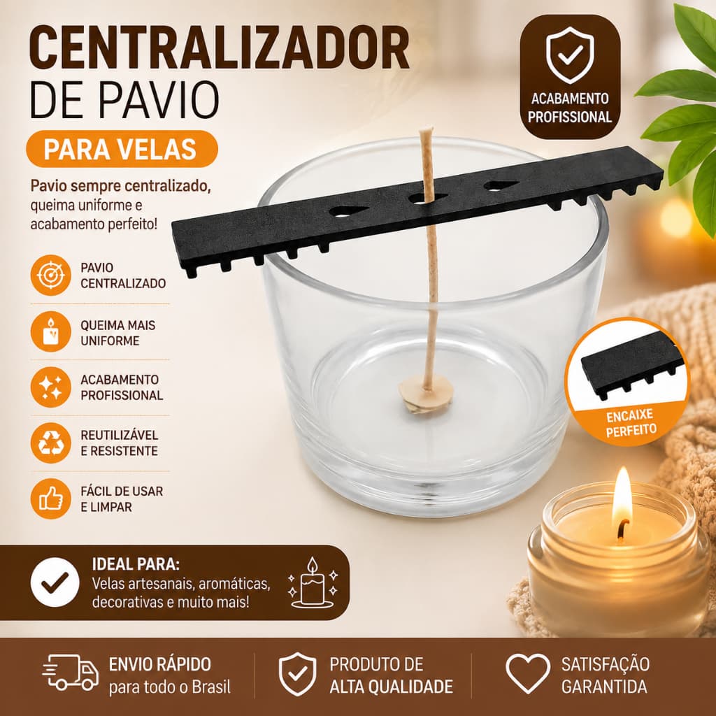 Suporte Centralizador de Pavio de Vela Com Encaixe Fixador copo whisky