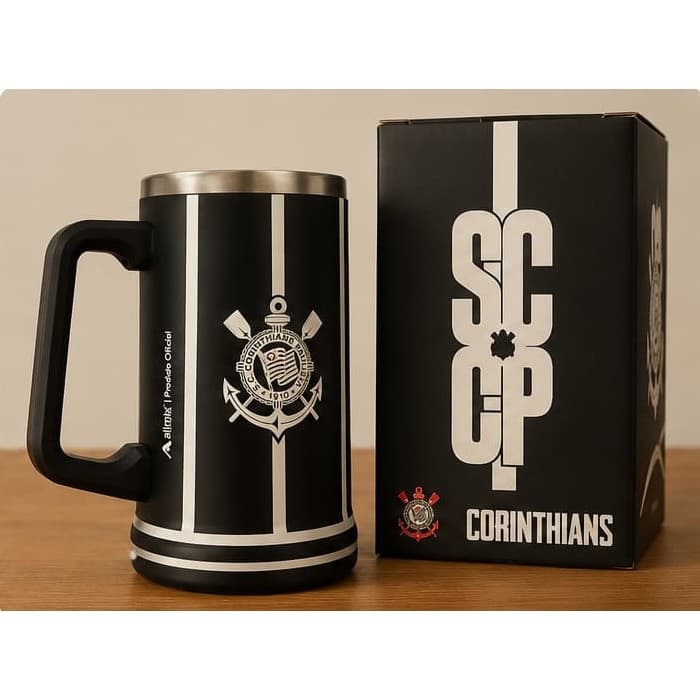 Caneca Corinthians 700ml Térmica Aço Inox Oficial Alvinegra