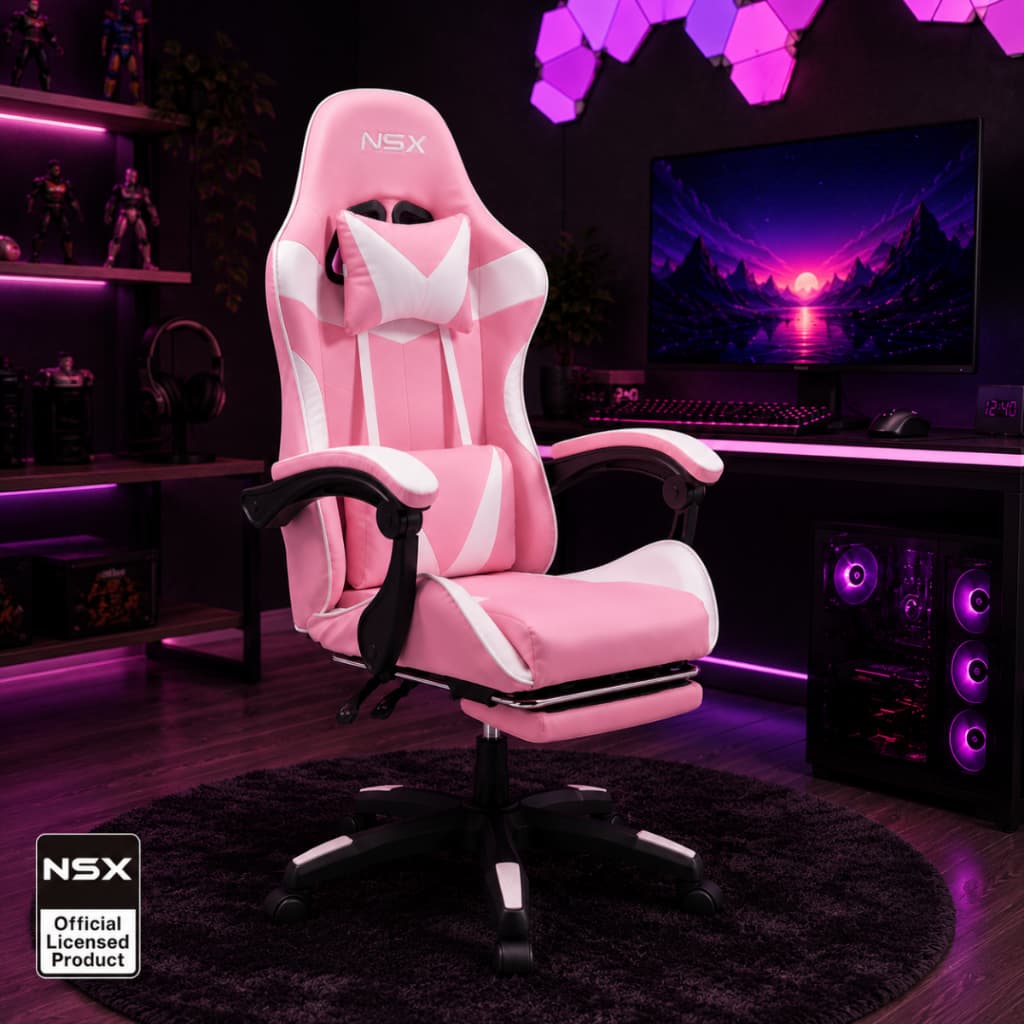 Cadeira Gamer Giratória Reclinável NSX Feminina Rosa