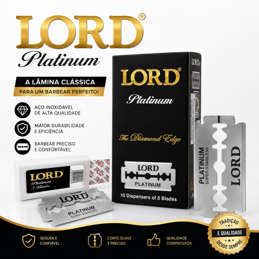 Lâmina de Barbear LORD Platinum | 50 Lâminas | Corte Preciso e Suave