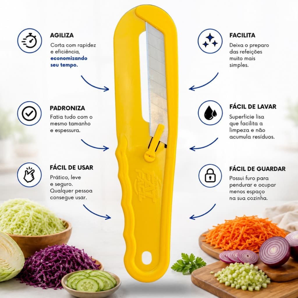 Cortador de Legumes Amarelo 4 em 1 Multifuncional Fatiador de Verduras e Vegetais