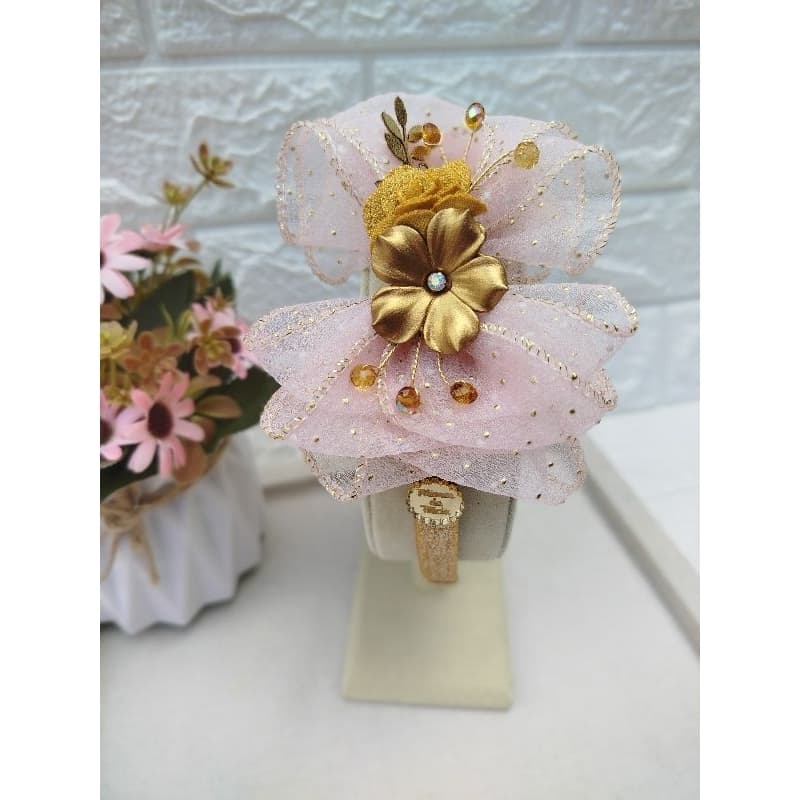 Tiara infantil Luxo Rosa/ Dourado/Laço de festa/Laço arrumado