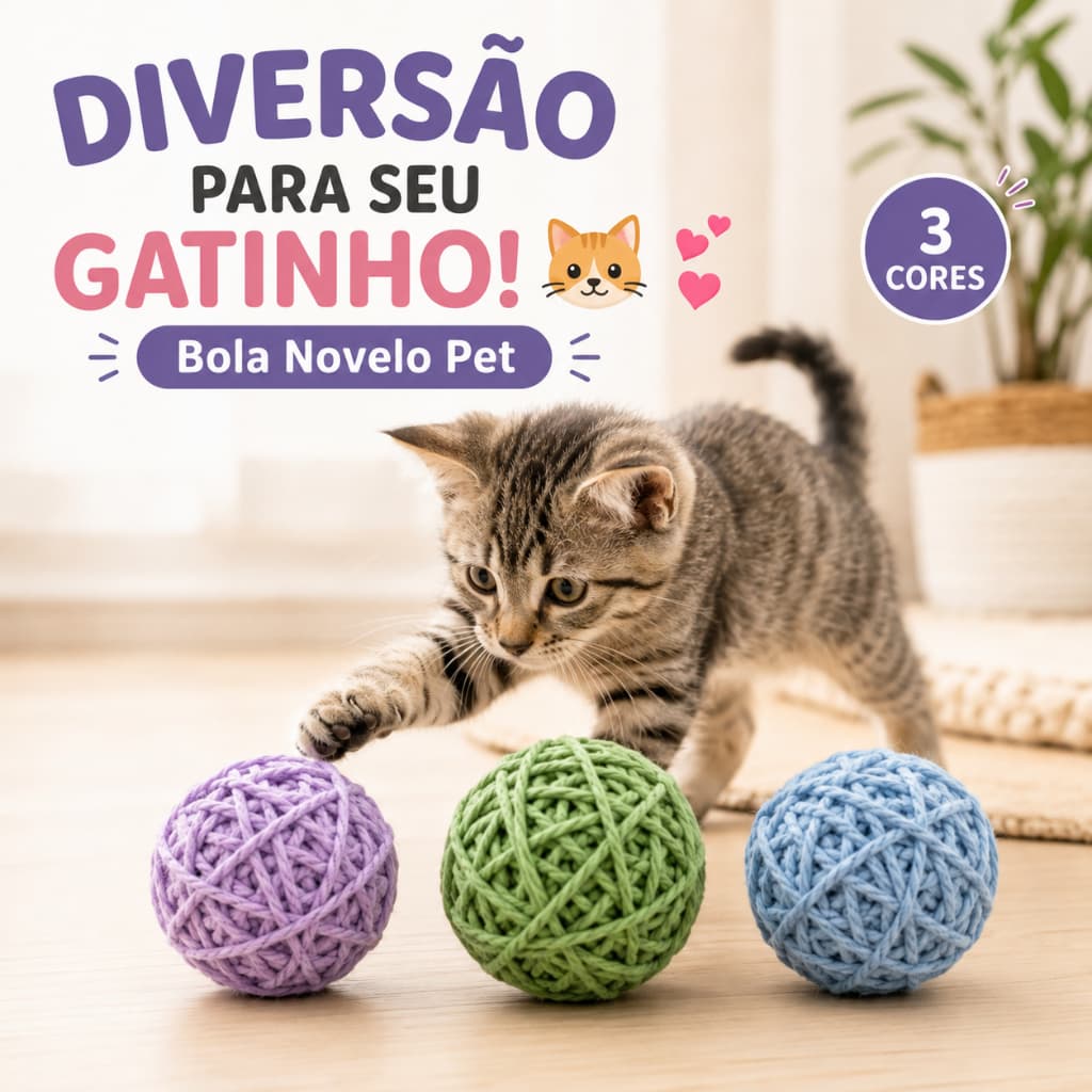 Brinquedo para Gatos Bola Novelo Colorida Interativa para Gatinho – Unidade ou Kit