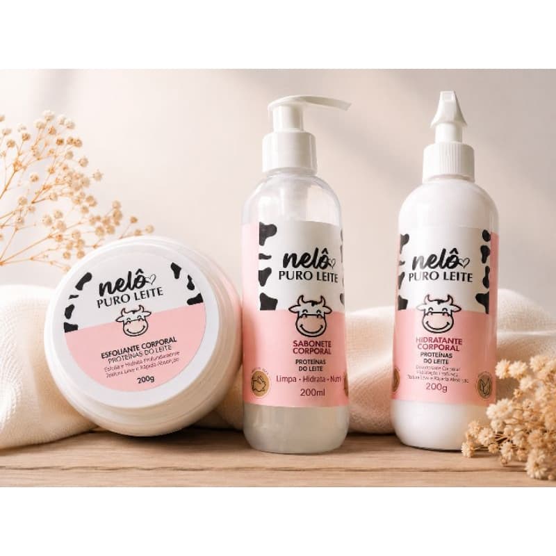 Kit Corporal Nelô Puro Leite – Esfoliante + Sabonete + Hidratante