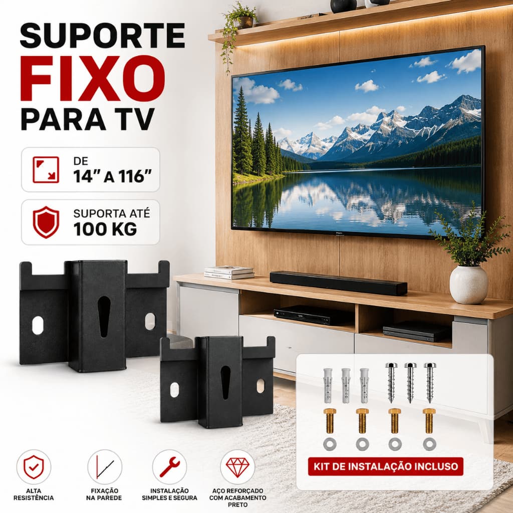 Suporte Universal  Fixo Smart TV LED LCD 4K 10 A 116 Polegadas Painel Parede Forte Todas As Marcas