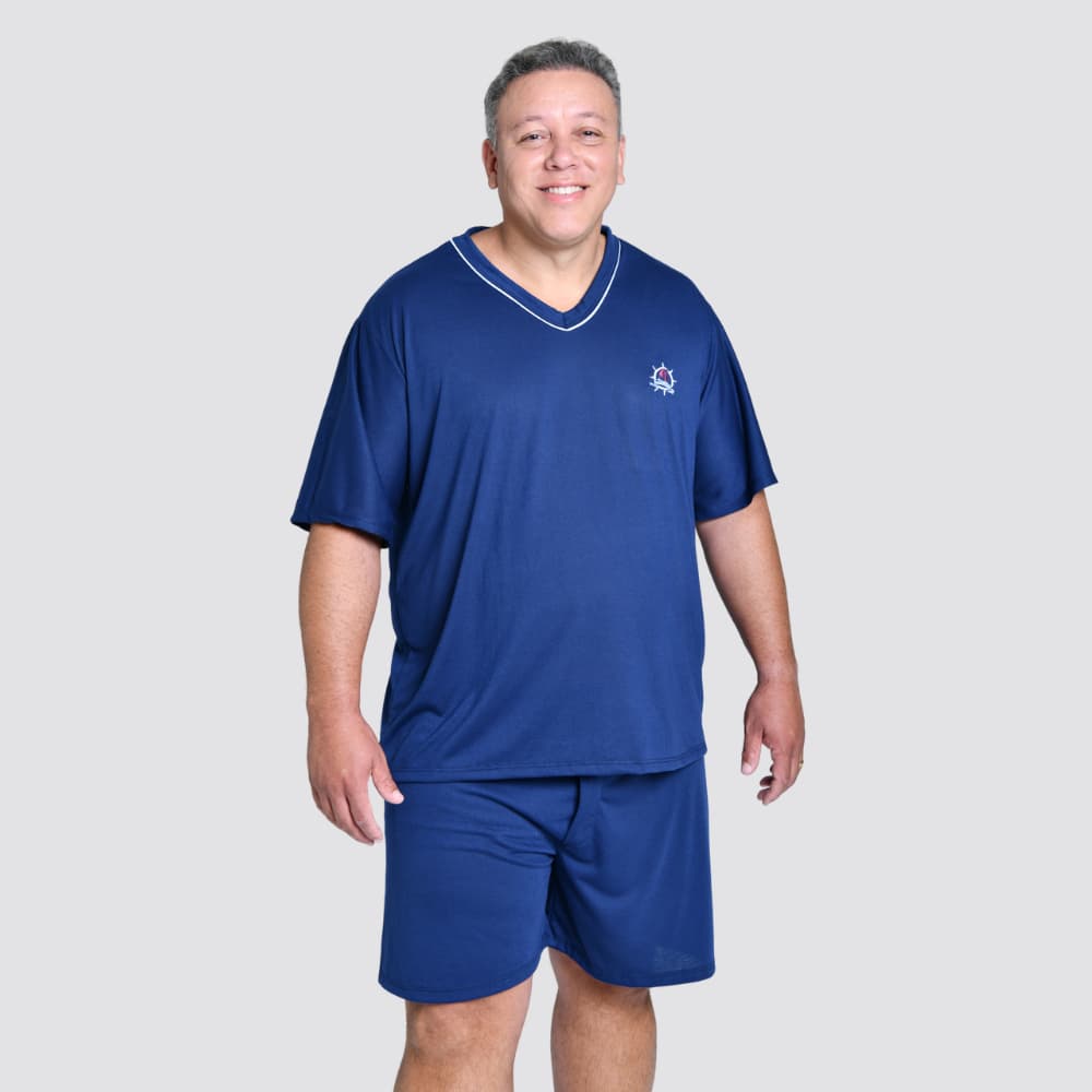 Pijama Adulto Masculino Plus Size Camiseta E Shorts Tamanho Especial Malha
