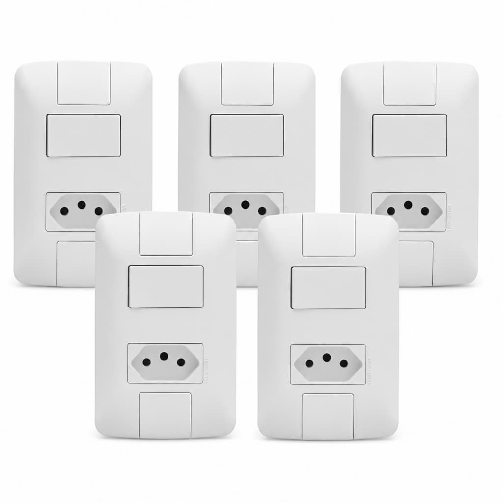 KIT 5 Conjunto Interruptor Simples + Tomada 20A 250V 4x2 Tramontina Aria Branco