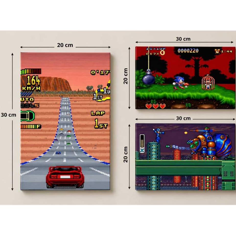 Kit Quadro Gamer HD Premium - Mega Man Top Gear Sonic Retrô SNES