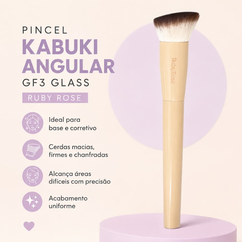 ✨ Pincel Kabuki Angular GF3 Glass Ruby Rose – Base e Corretivo