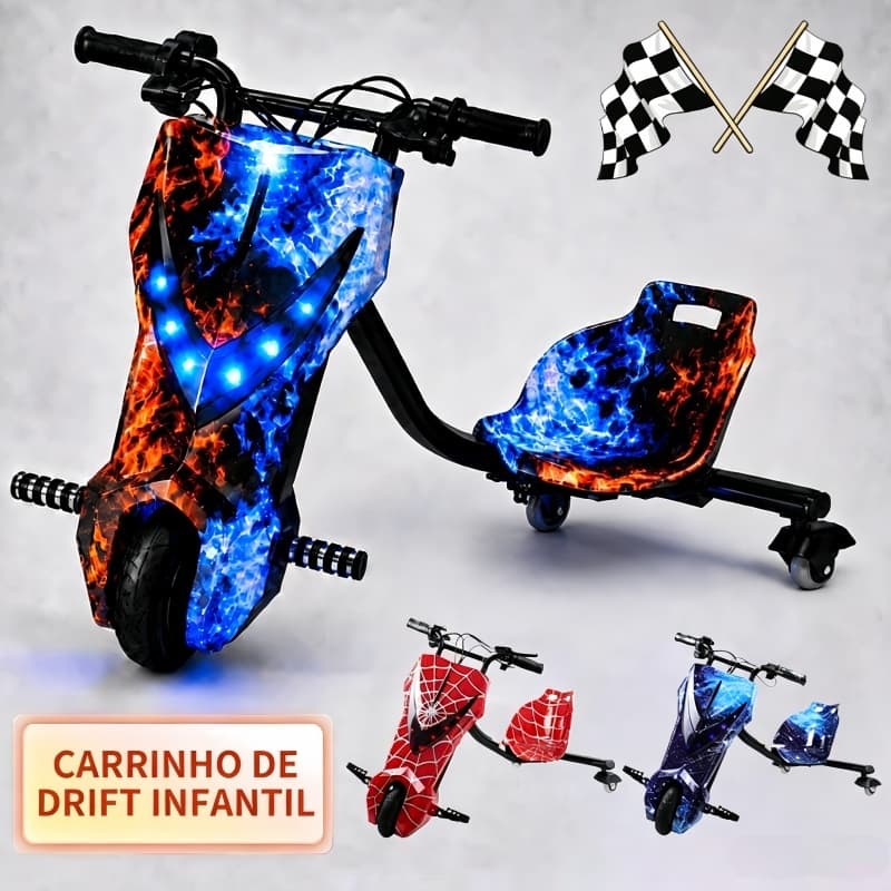 Triciclo Drift Elétrico 350W até 100kg | Infantil e Adulto | 3 Velocidades - Bluetooth Led-New