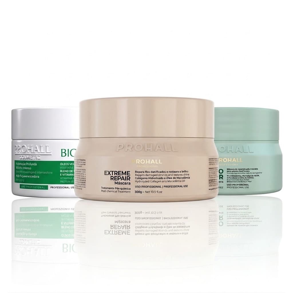 CONOGRAMA CAPILAR PROHALL BIOMASK 300G + PROBOO 500G + EXTREME 300G + TOUCA DE CETIM