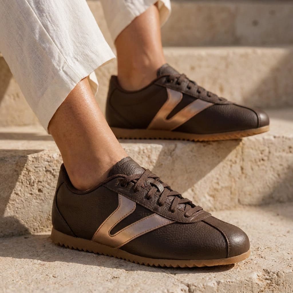 Tênis Feminino Vittal Couro Legítimo Naomi Casual Clássico Retrô Marrom Café Rosê