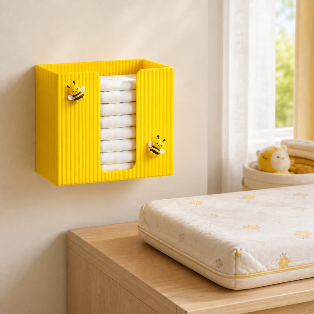Organizador de Parede Porta Fraldas Bebê Abelhinha Quarto Infantil Trocador Decoração Amarelo Fita Dupla Face