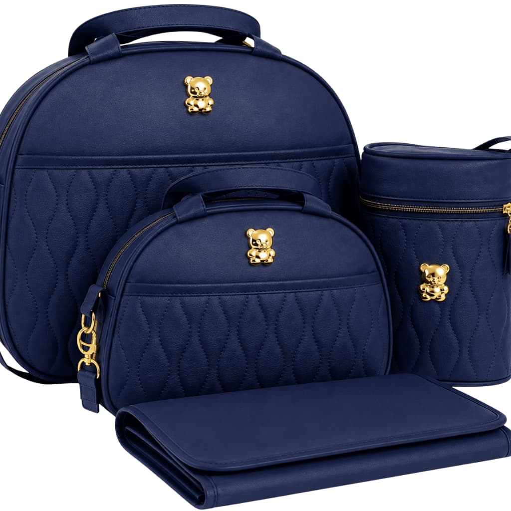 Kit Bolsa Maternidade Bebê Menino 4 Peças Luxo Mala Frasqueira Passeio Grande Enxoval Recém Nascido Porta Mamadeira