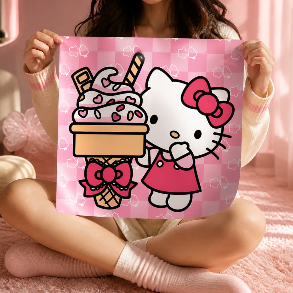 Poster Quadro Decorativo Kawaii 20x20cm em Vinil Hello Kitty Kuromi Stitch Pikachu Vários Modelos