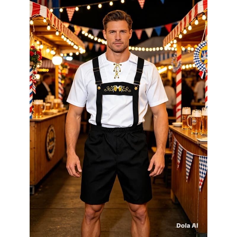 Traje Típico Masculino Oktoberfest Camisa Bermuda Suspensório
