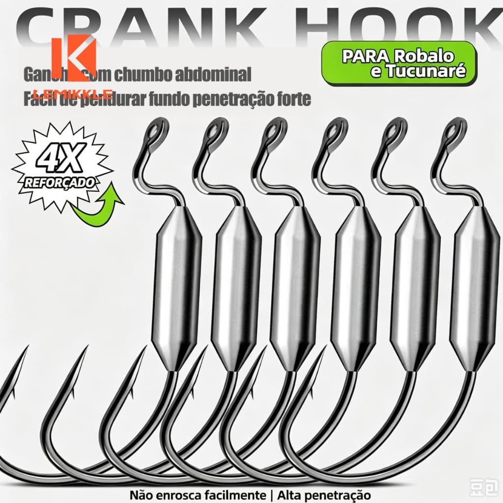 LEMIKKLE - 20 Anzóis Crank Hook com Chumbo Abdominal Lemikkle, Tamanhos 1/0‑2/0‑3/0‑4/0‑5/0, Spinning com Isca de Silico