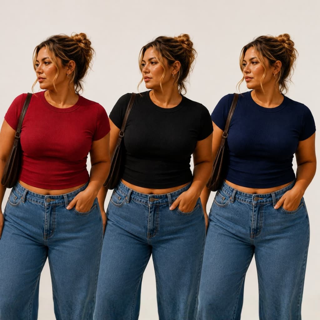 Kit 3 Blusa Feminina Baby Tee Plus Size Confortavel Manga Curta Casual Elegante