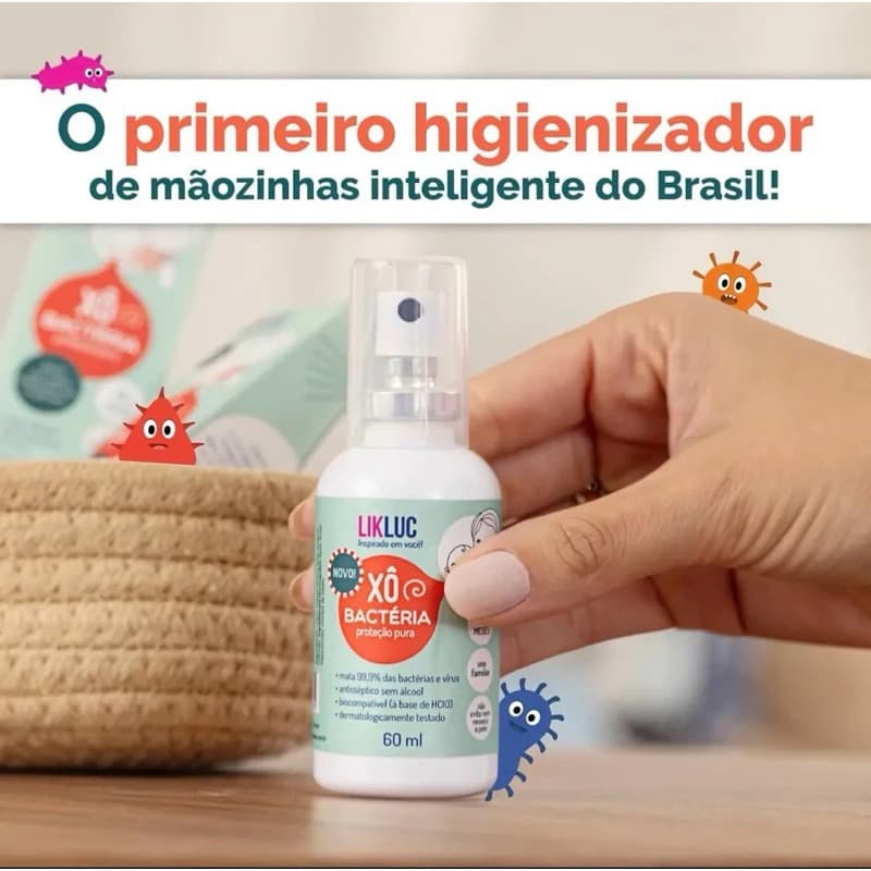 Xô Bactéria Spray Infantil Sem Álcool Limpa Higienizador de Maos Likluc 60ml
