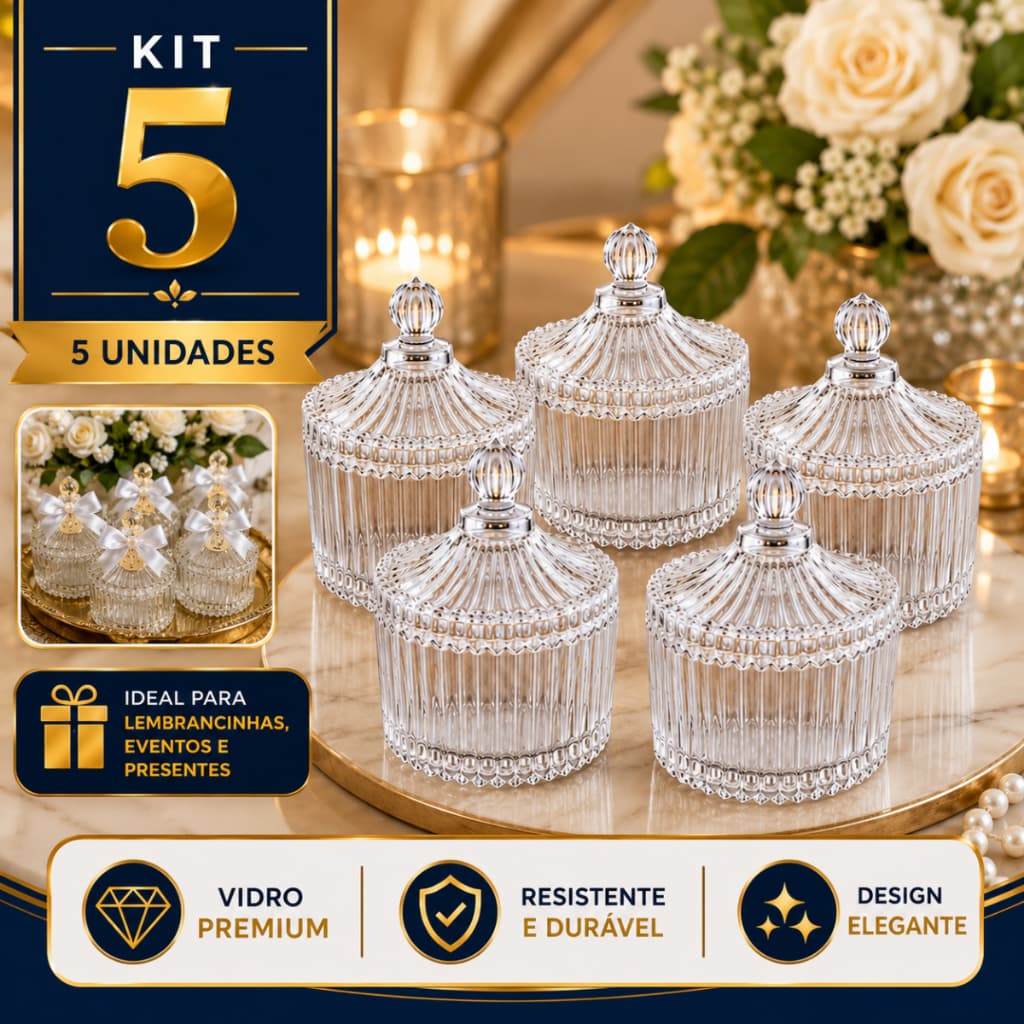 Kit 5 Potiche Bomboniere 220ml Vidro Lembrancinha Casamento Enfeite Batizado