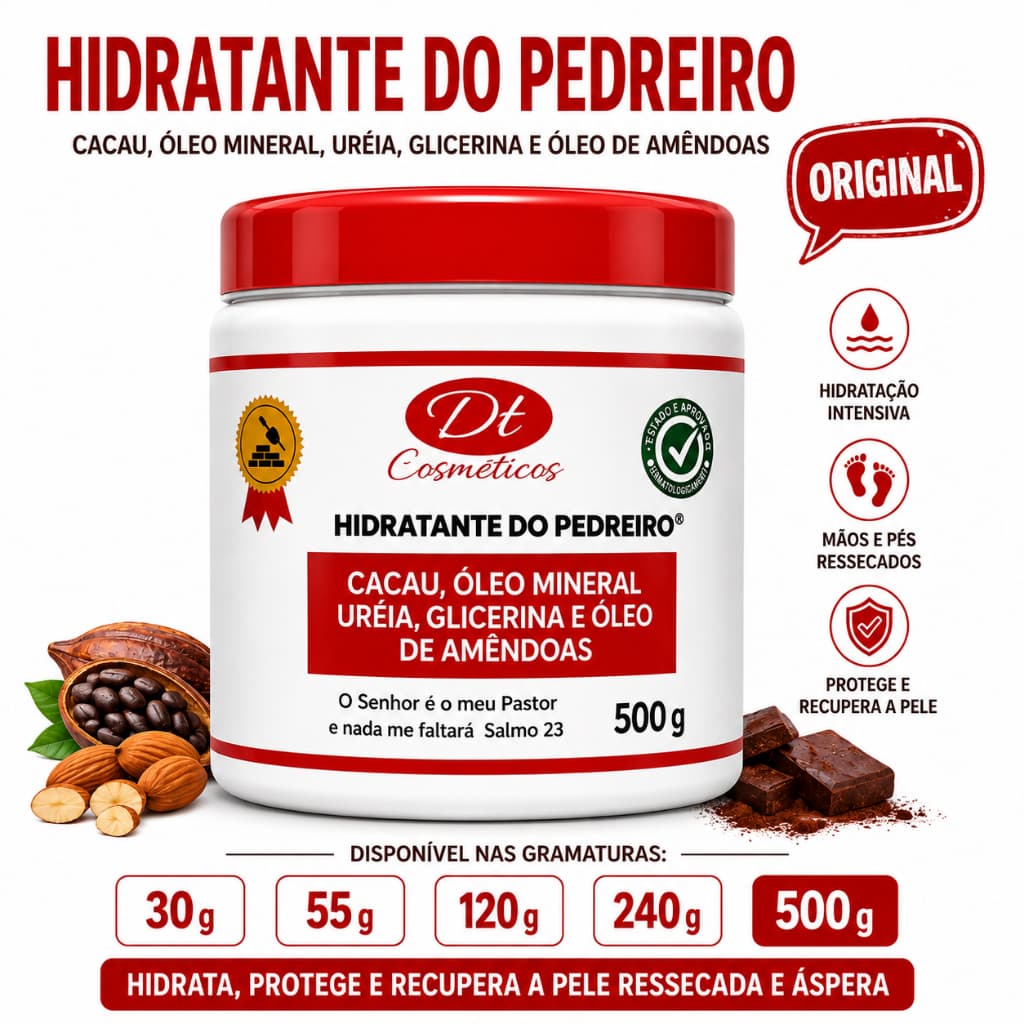 Creme do Pedreiro Original  Hidratante para Pés, Calcanhar Ressecado e Pele Ressecada  Gramaturas de 30g a 500g
