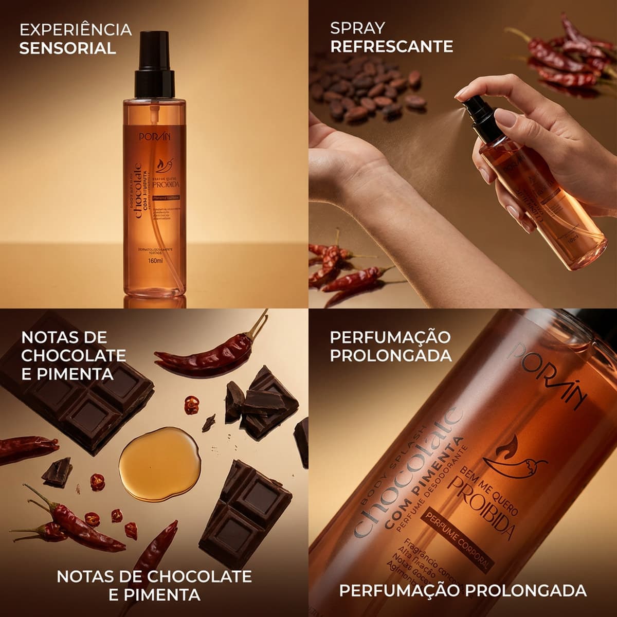 Body Splash Chocolate com Pimenta Poran Fragrância Marcante