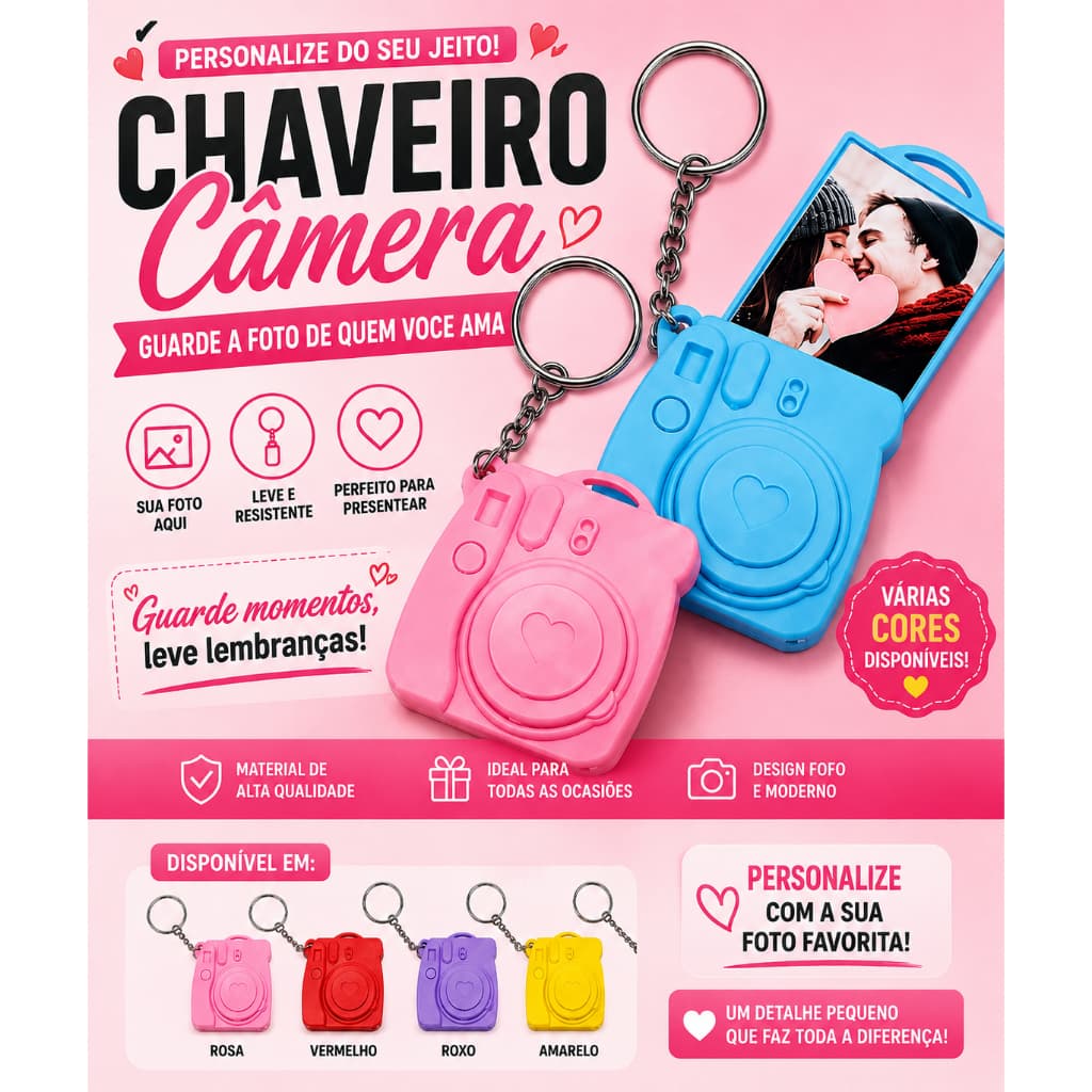 Chaveiro Câmera Personalizado para por Foto | Lembrança Criativa e Presente