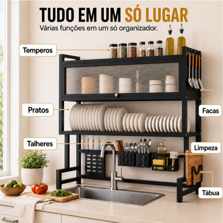 Escorredor de Louças Sobre Pia Multifuncional Organizador para Economizar Espaço na Cozinha