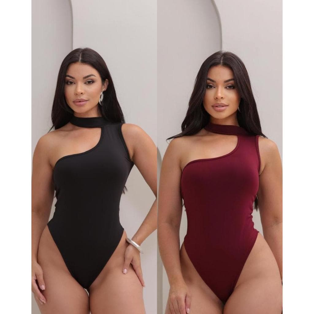 Kit 2 Body Blusa Feminino Mula Manca Com Gola Alta Um Ombro Só Suplex Tendência Moda Casual P M G GG