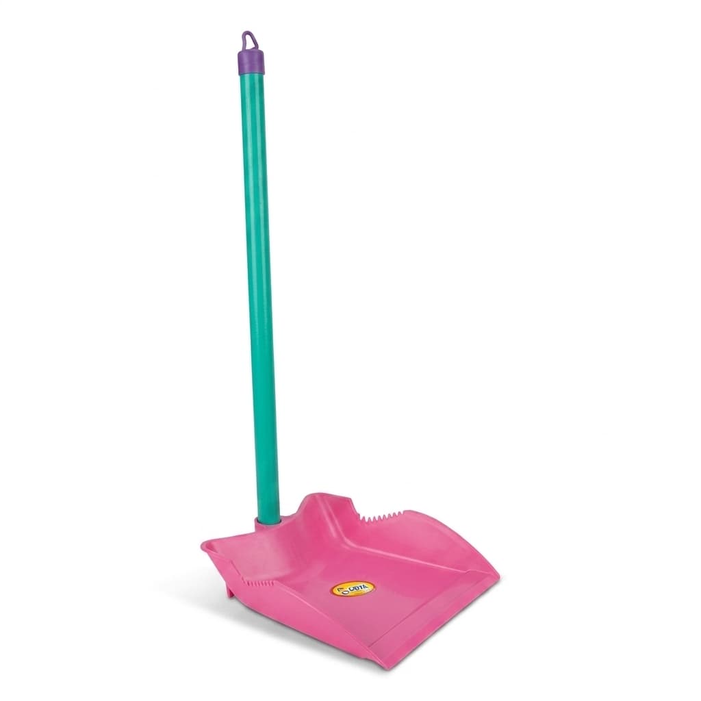 Pá Para Lixo Coletora Plástica Guirado C/ Cabo Verde Água e Pá Rosa - Limpeza Doméstica