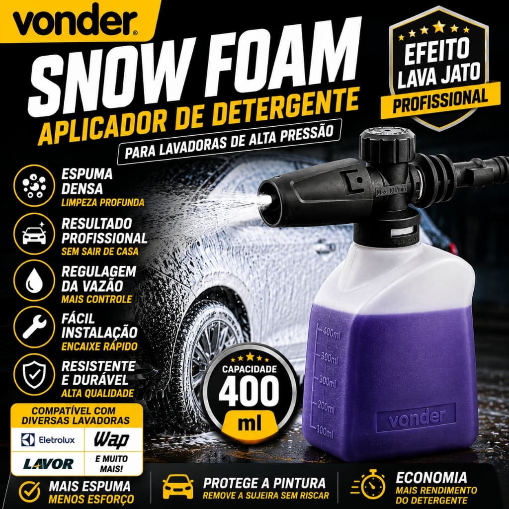 Aplicador de Detergente para Lavadora Alta Pressão Snow Foam Wap Electrolux Tramontina Vonder