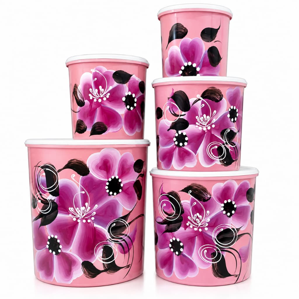 Kit 5 Porta Mantimentos Cozinha Potes de Plástico Decorados