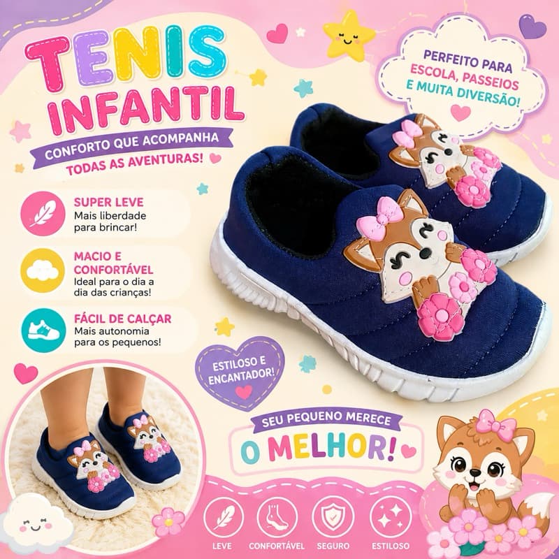 Tênis Infantil Menina Meia Calce Fácil Leve Confortável volta as aulas - TÊNIS ESCOLAR INFANTIL