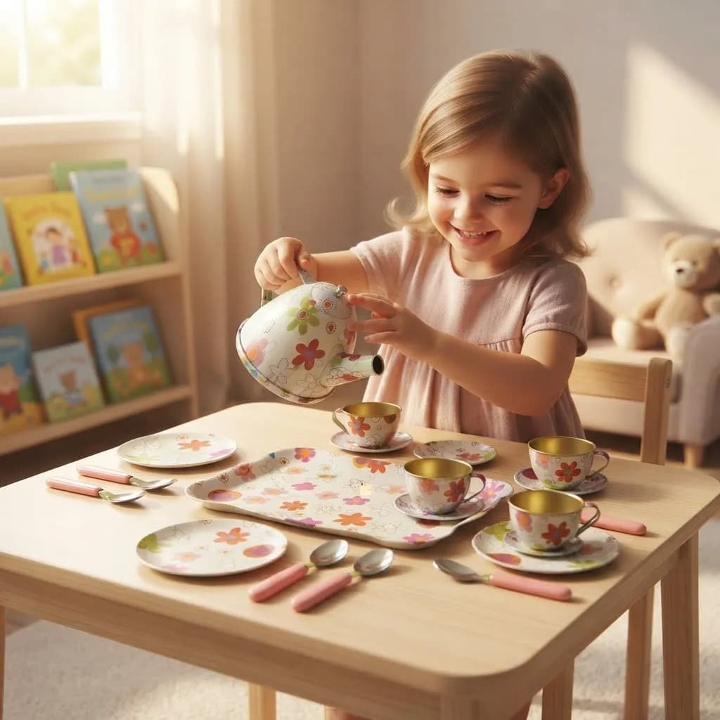 Jogo De Chá Lucy Brinquedo Infantil Kit 18 Peças Em Metal Realista Braskit Cozinha Faz de Conta