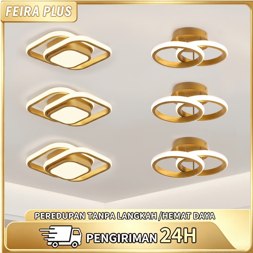 Luminaria Quadrada Teto Pendente Dourado Led Moderna Decorativa Para Corredor Interno Quarto Sala Cozinha 127/220v