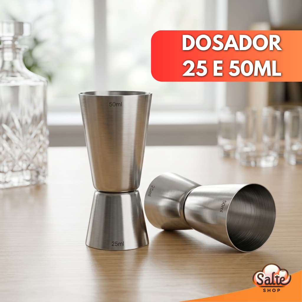 Dosador Inox Duplo 25ml 50ml Medidor Para Drinks Bebidas Gin Vodka Bartender Medição Especifica