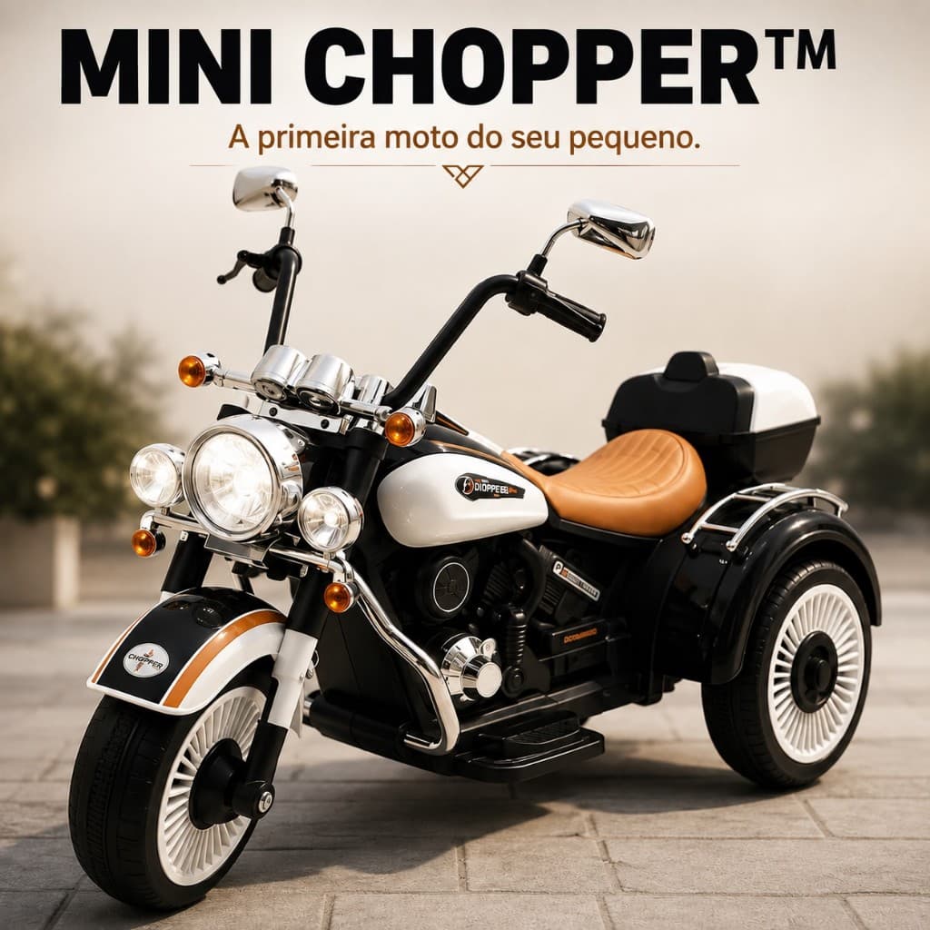 Mini Moto Elétrica Infantil Motinha 12v Recarregável Harley Chopper Branca Luz Sirene Segura Unisex Menino Menina