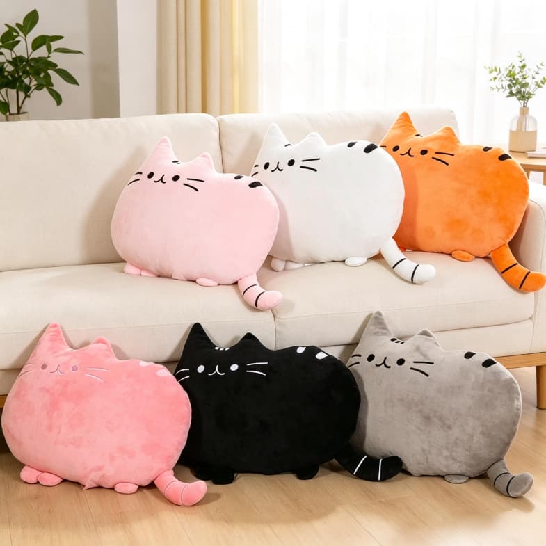 Almofada Gatinho de Pelúcia 40cm Travesseiro Fofo Decoração Quarto Presente para Criança
